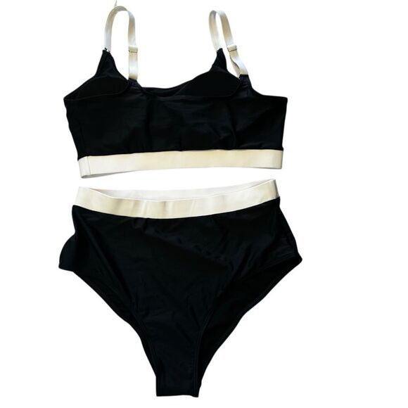 NWT Womens High Waisted Bikini full coverage black white swimsuit Large NEW - Picture 5 of 7